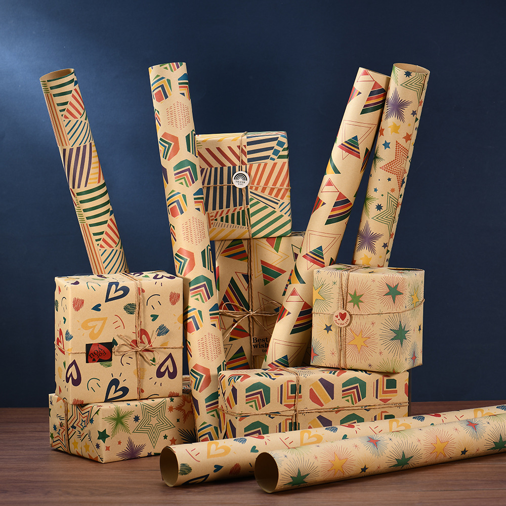 Amazon nuevo papel kraft retro embalaje de regalo de cumpleaños de San Valentín paquete de papel de embalaje al por mayor
