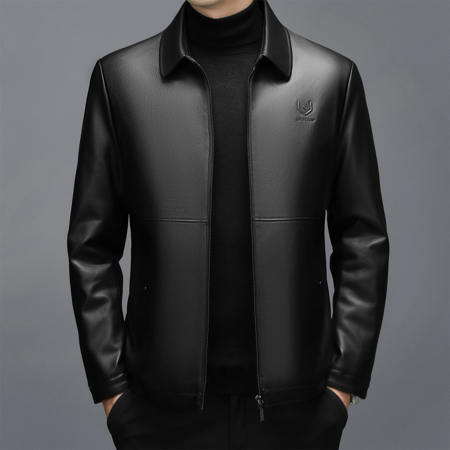 2025 Winter Genuine Leather Jacket for Middle-Aged and Elderly Men, Mid-Length Turn-Down Collar Leather Coat, Sheepskin Jacket for Middle-Aged Men