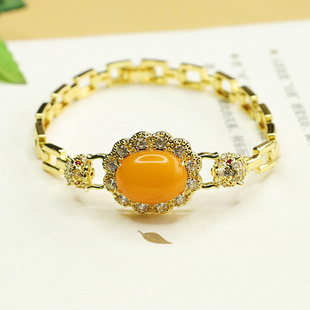 Aiyu Natural Amber Bracelet Old Beeswax Leopard Head Full Diamond Bracelet Factory Wholesale AY4022904