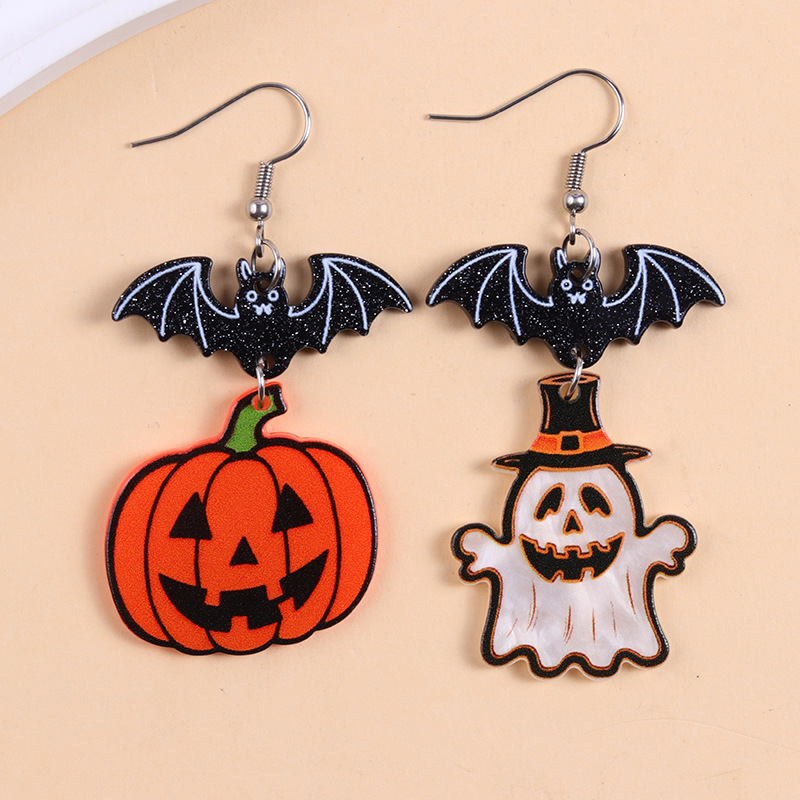 ヨーロッパとアメリカのハロウィンシリーズアクリルイヤリングカラフルなゴーストカボチャ漫画クモパーソナライズされたイヤリング女性用イヤリング|undefined