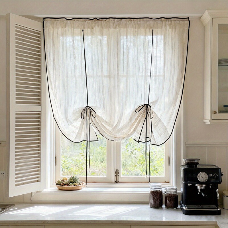 Cross-Border Direct Supply, Direct Delivery from Foreign Trade Platform, Black-Edged Imitation Linen Vertical Strip Pull-Up Curtain, Living Room and Bedroom Curtain