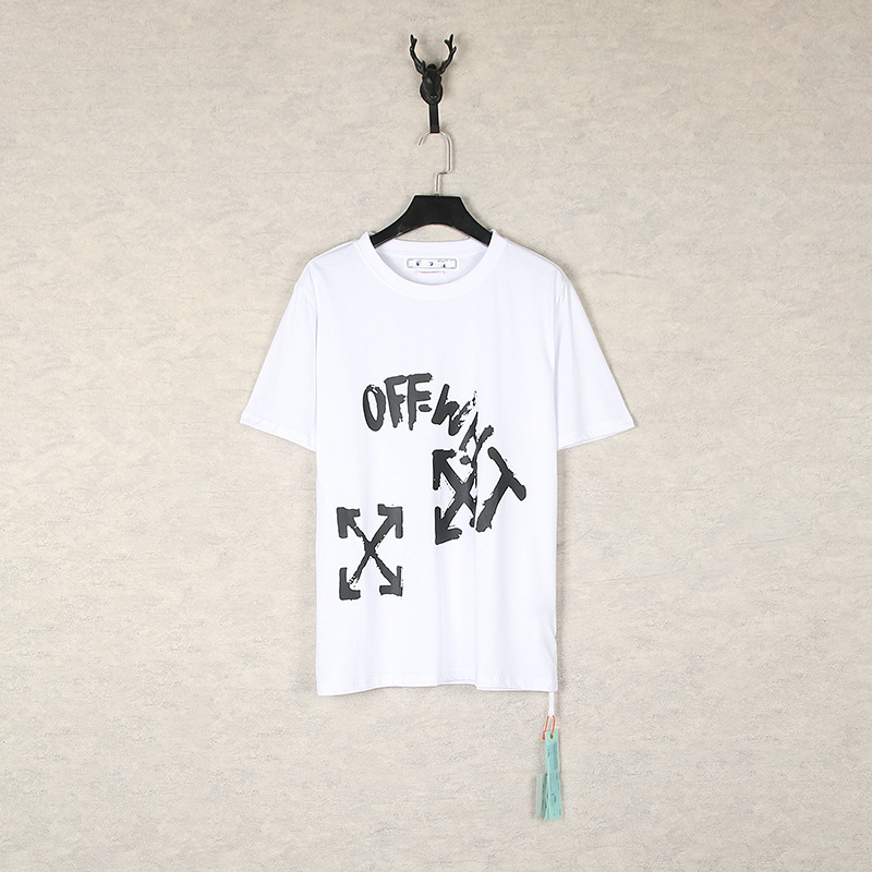 [Código europeo] versión correcta de impresión de acuarela splash tinta gradiente flecha graffiti ow marca de moda de manga corta pareja camiseta