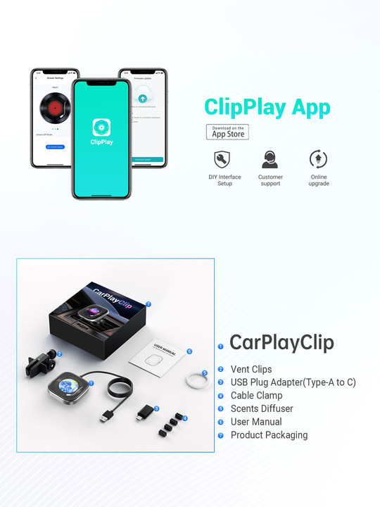 New Model with Screen, Wired to Wireless Carplay Portable Adapter for Apple Screen Projection