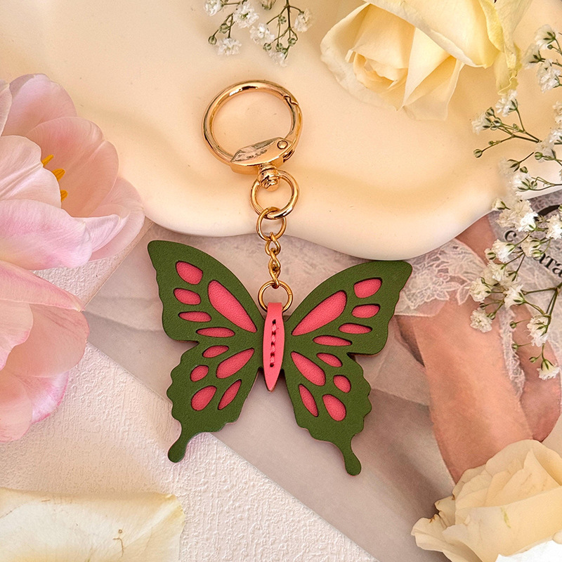 Exquisite hollow butterfly small pendant personalized bag pendant car key chain accessories pu leather small gift