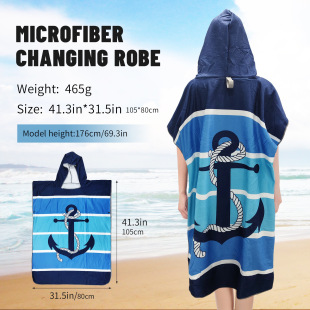 Cross-border hot sale microfiber terry printed quick-drying hooded bathrobe swimming surfing diving windproof thermal cape