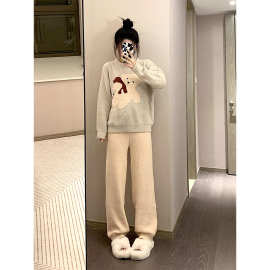 休闲大码珍贝绒睡衣女款冬季磨毛保暖秋冬天2024新款家居服外穿