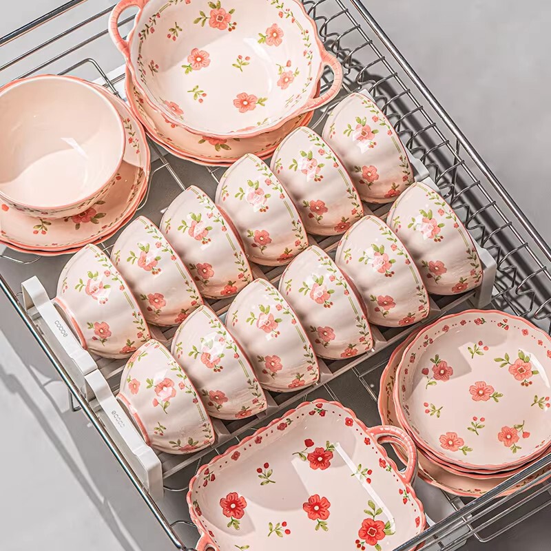 Pastoral Style Ceramic Tableware Set, Plates and Bowls with Underglaze Color, Household 2026 New Model Rice Bowls and Dish Sets