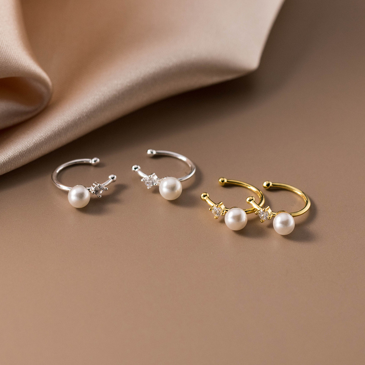 Eloch S925 diamante de plata sintético perla oreja clips de alta calidad para mujeres superpuestas orejas sin agujeros de orejas M02457