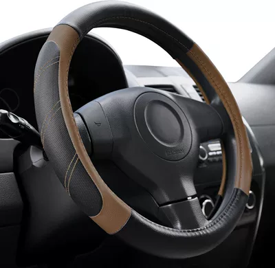 Factory, in Stock, Steering wheel cover - sports-style-black-brown-38cm