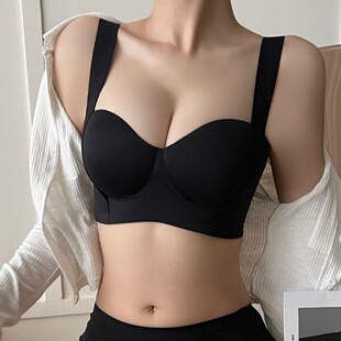 Cross-border Non-marking Round Cup Underwear Women's Small Chest Gather-up Large Non-steel Rings Widened Paramilis Half Cup Bra