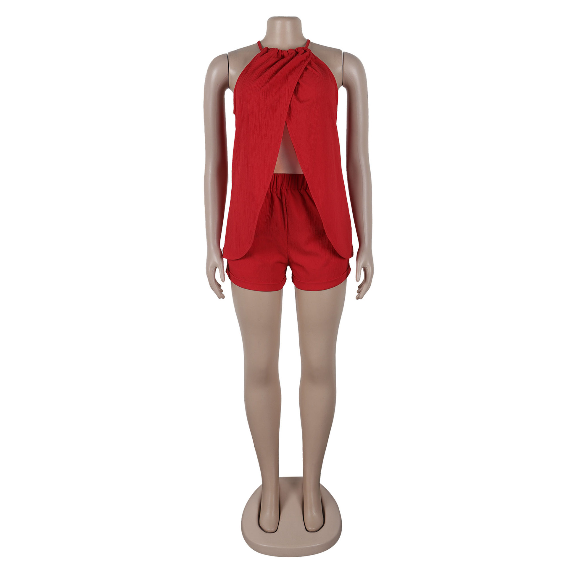 Women Sexy Solid Color Split Halter Strap Sleeveless Set 9 Women Sexy Solid Color Split Halter Strap Sleeveless Set