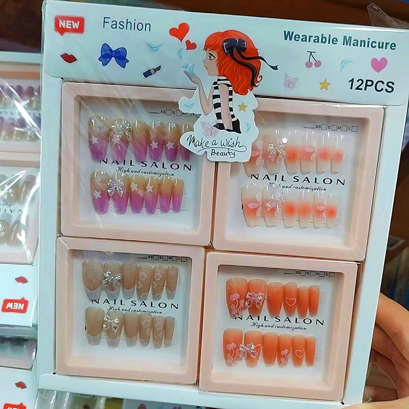 Product Nail Art Wearable Detachable Student Nail Patch Nail Patch Medium and Long French Bow Nail Art Product Nail Art Wearable Detachable Student Nail Patch Nail Patch Medium and Long French Bow Nail Art