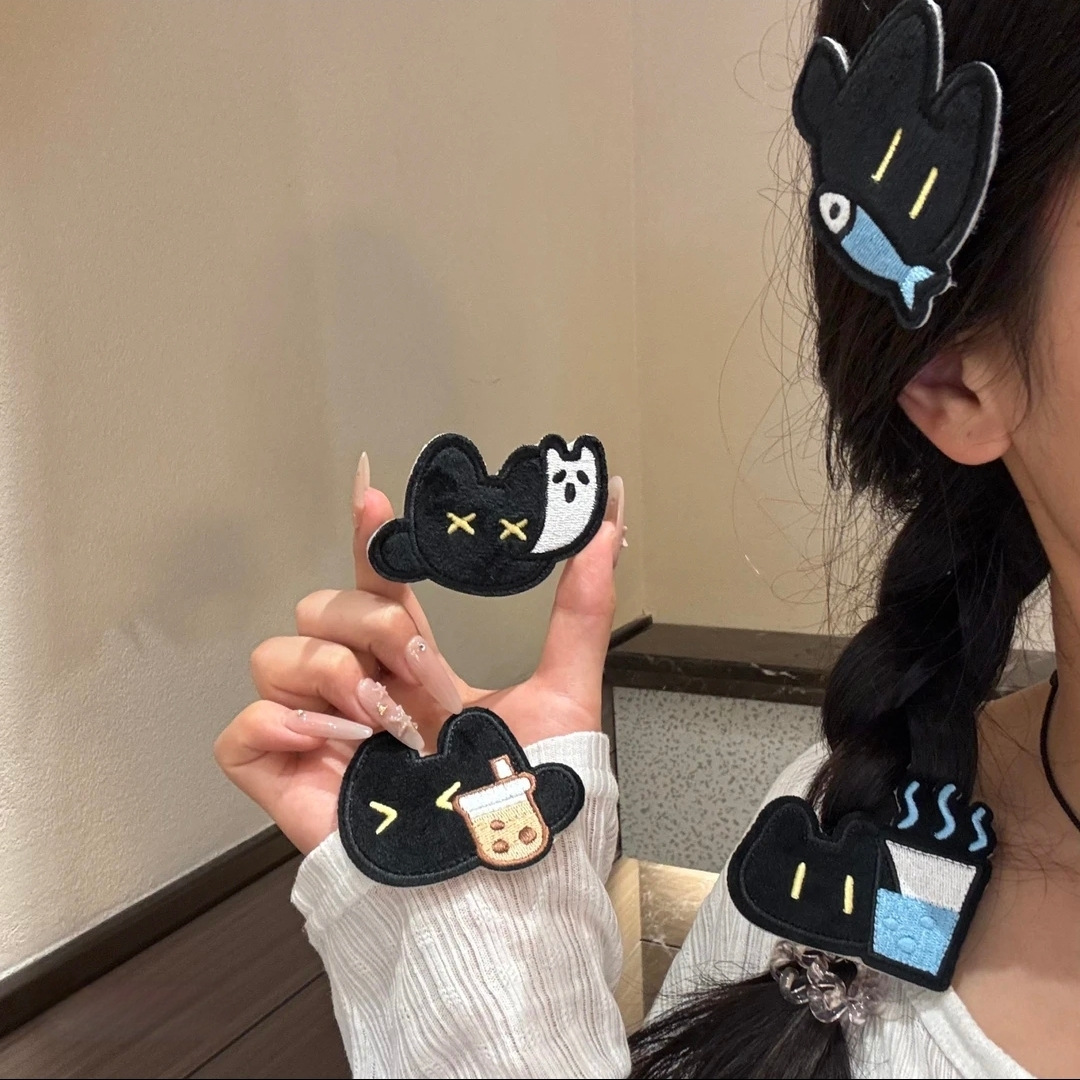 Little Black Cat Worker Bangs Sticker, Cute and Girly, No-Trace Hair Styling Tool, Versatile Magic Hair Sticker Accessory