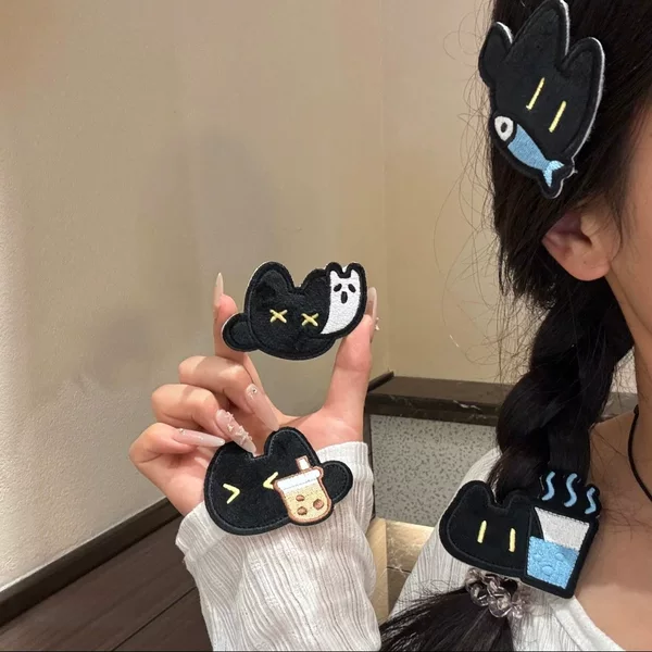 Little Black Cat Worker Bangs Sticker, Cute and Girly, No-Trace Hair Styling Tool, Versatile Magic Hair Sticker Accessory