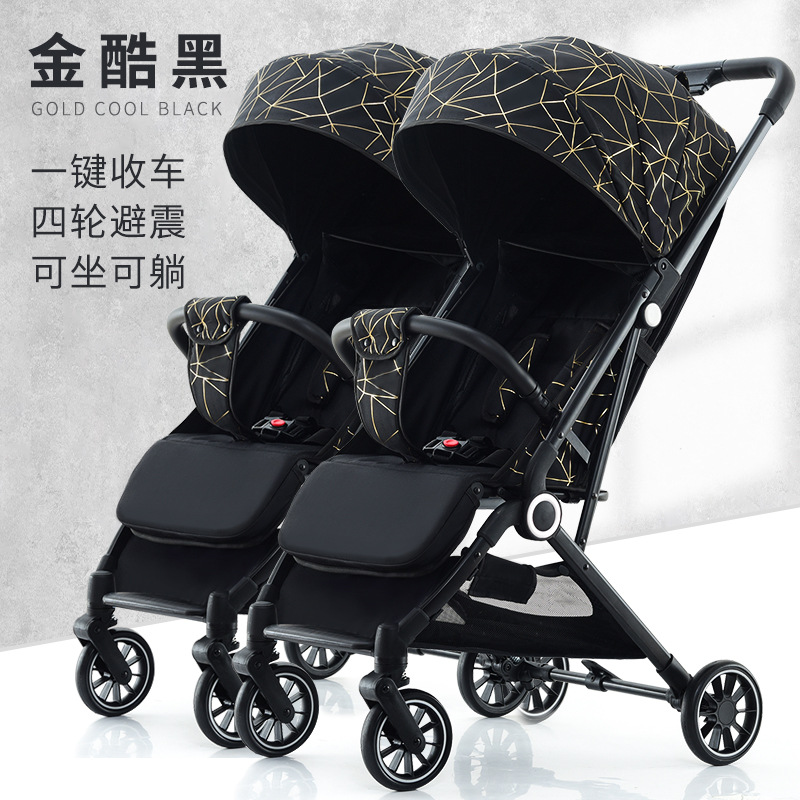 Cochecito doble que se puede usar como cochecito para bebés, permite sentarse y acostarse, ligero, plegable, un gran herramienta para pasear con los niños, se puede sentar y plegar.