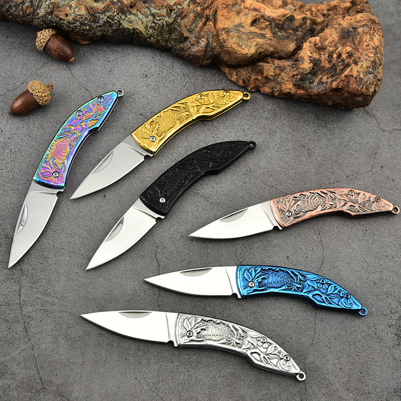 不锈钢精美折叠小刀户外便携水果折刀随身迷你野营防身小刀开箱刀