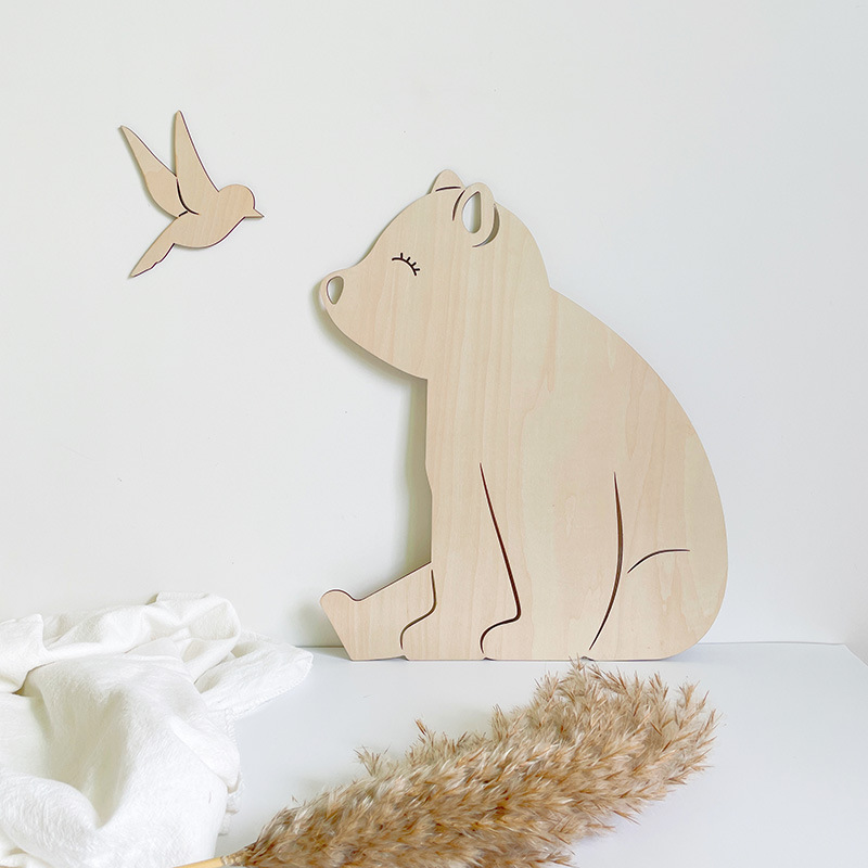 INS Oso de madera de estilo nórdico etiqueta de la pared Decoración habitación de los niños de dibujos animados animal decoración de la pared foto del bebé accesorios de fotografía
