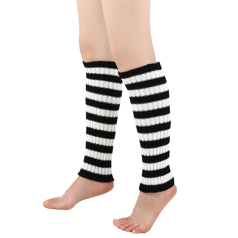 Warm woolen men women, leg warmers for autumn and winter, knitted foot protection colorful striped boot covers, stacked_voghion.com