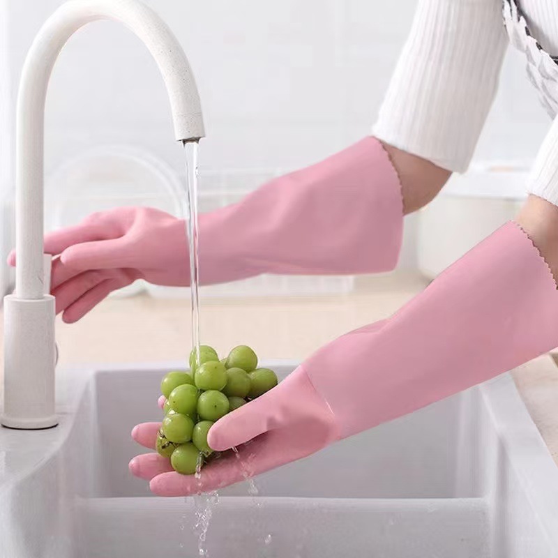 Una pieza de terciopelo cálido látex de terciopelo estiramiento de goma duradero guantes de lavado de platos para lavar ropa limpia y resistente al desgaste