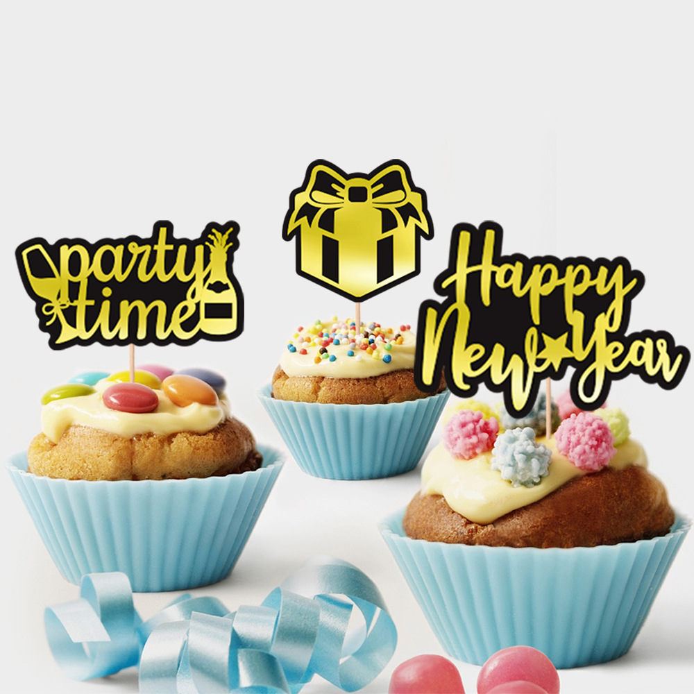 2024 Año nuevo decoración de fiesta de año nuevo Bandera de tirón pastel plug-in Año Nuevo diseño de fiesta de Año Nuevo Dorado Bandera de tirón