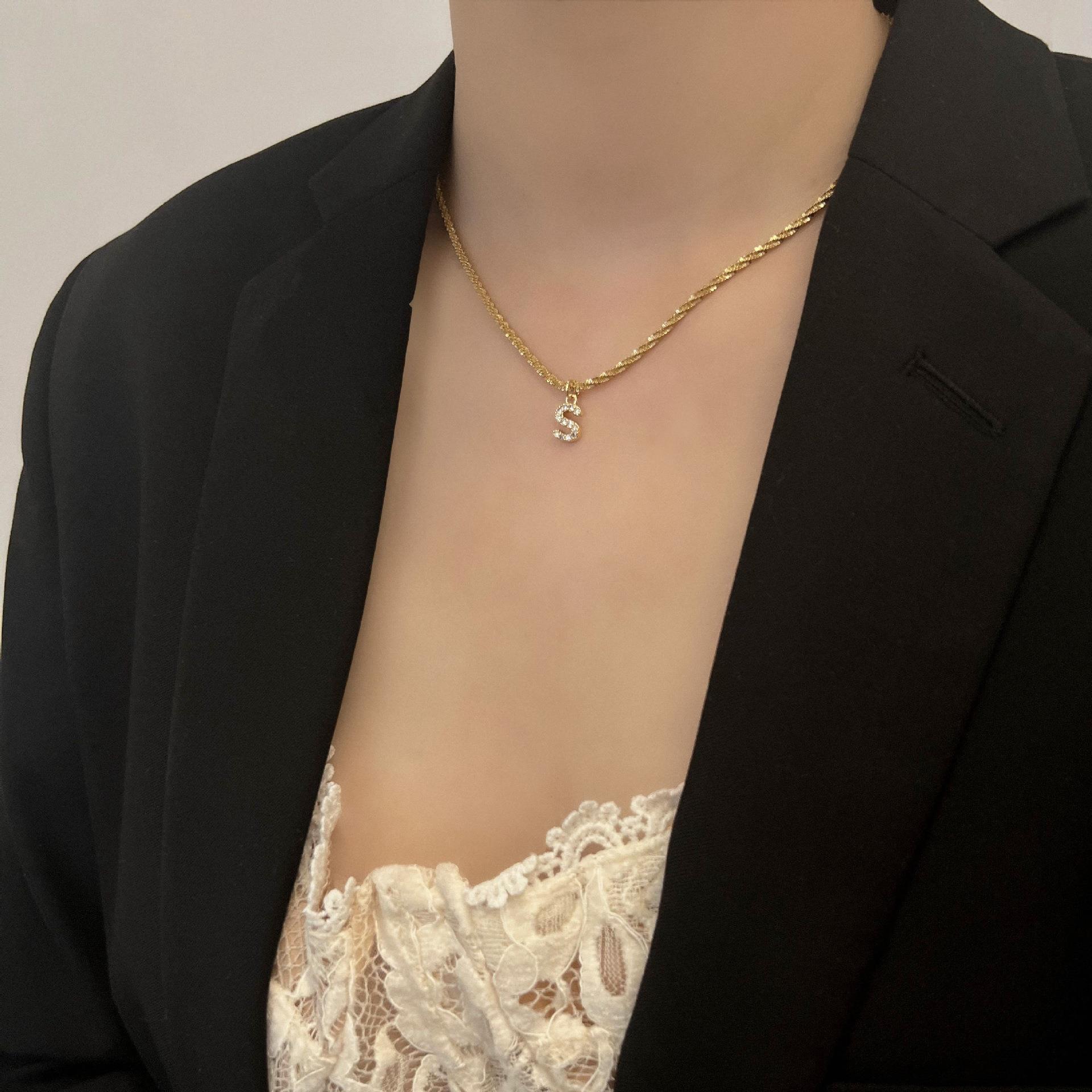 10g Weight Zircon Inlay Material Pendant Necklace Classification 1 Piece Quantity Holiday, Daily Occasion Titanium Steel Material Letter Pattern Women's Gender Plating, Inlay Design Simple Style, Classic Style Style Simple Style Classic Style Letter Titanium Steel Plating Inlay Zircon Pendant Necklace 12