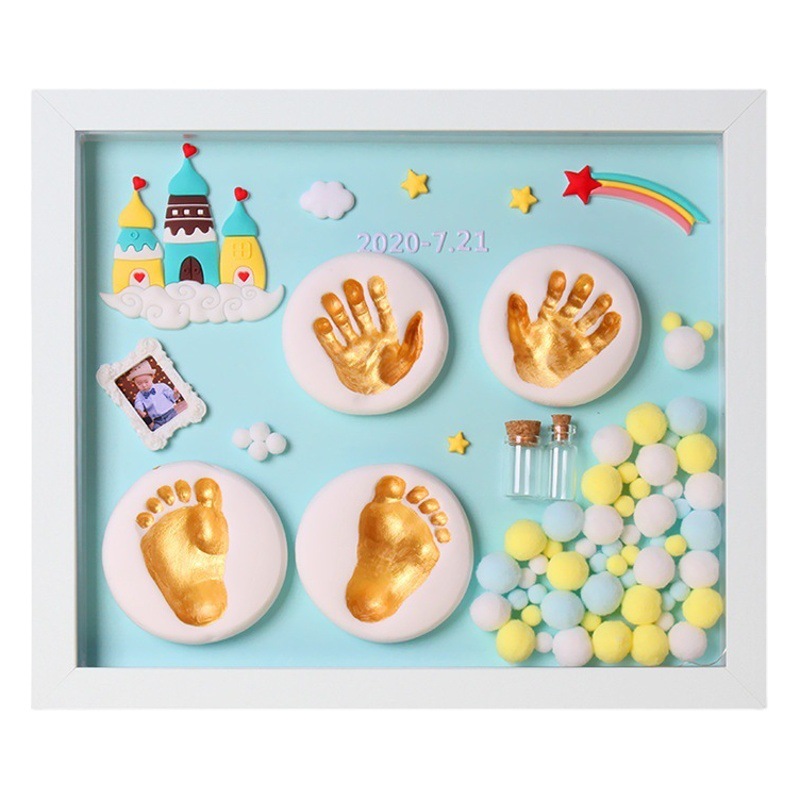 Baby Hand and Foot Print Mud Fetal Hair Souvenir Photo Frame Newborn One-Year-Old Handprint and Footprint Full Moon Hundred Days Gift Wholesale