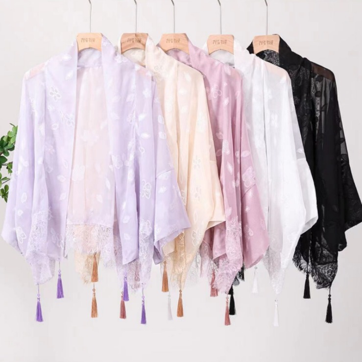 Summer New Chinoiserie Tassel Shawl Women's Thin Fashionable Outer Wear with Cheongsam Air-conditioned Room Cardigan Lace Cape Summer New Chinoiserie Tassel Shawl Women's Thin Fashionable Outer Wear with Cheongsam Air-conditioned Room Cardigan Lace Cape