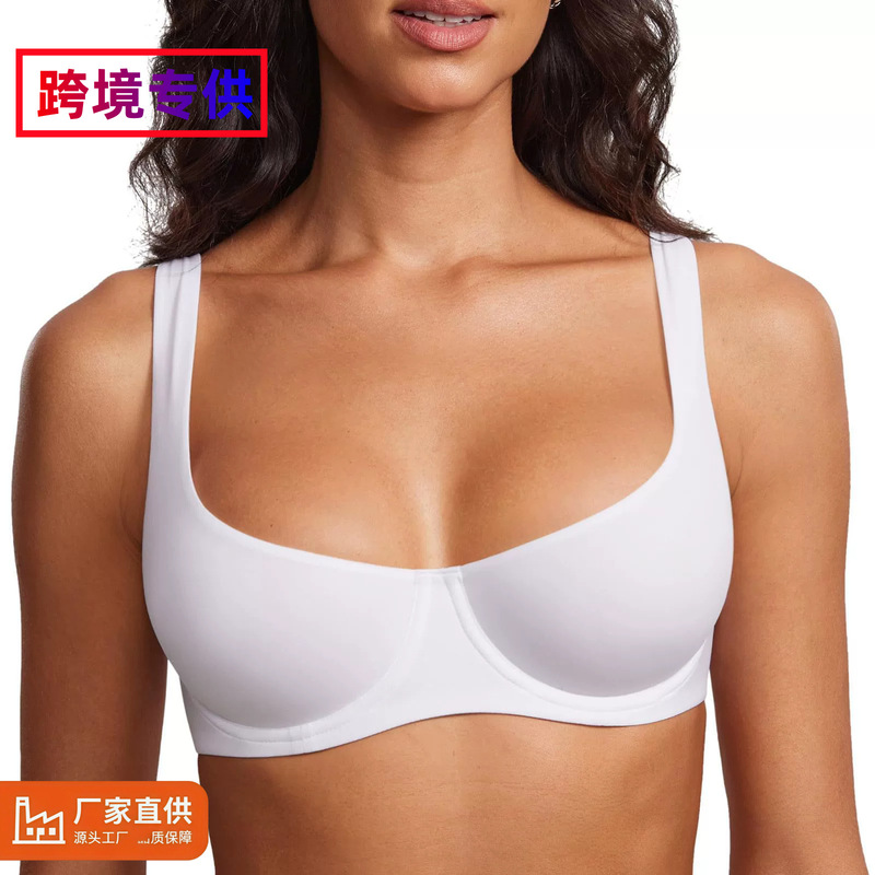 Cross-border plus-size lingerie bra, unlined flat bra with underwire support, plus-size smooth low round neck Cross-border plus-size lingerie bra, unlined flat bra with underwire support, plus-size smooth low round neck