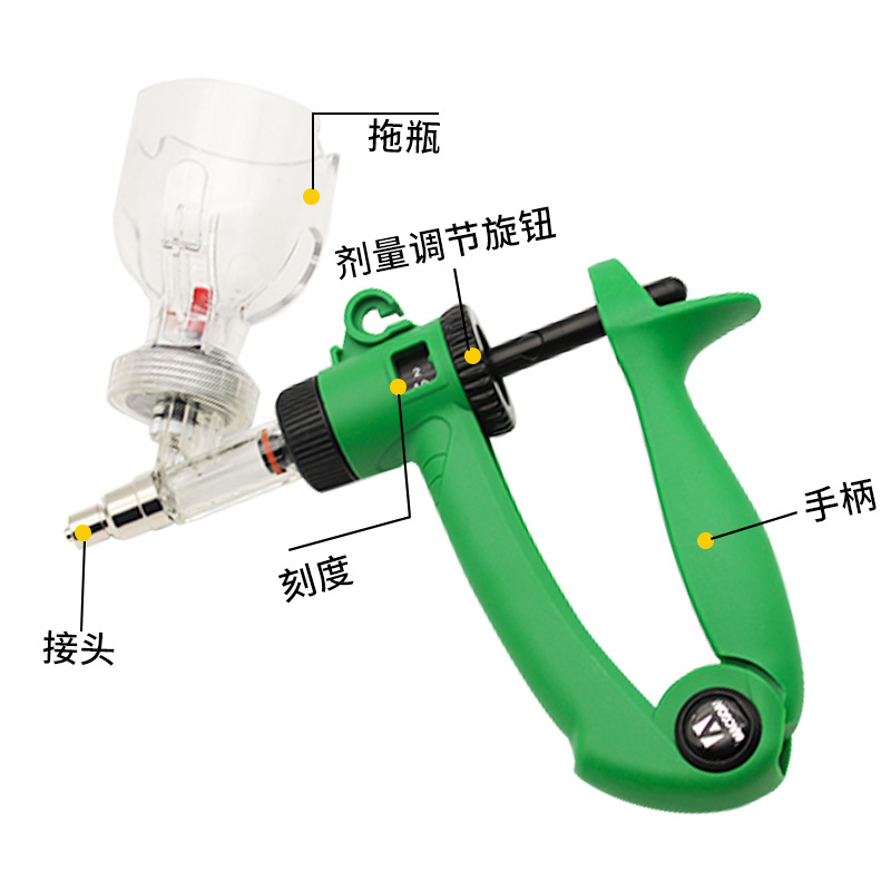 Jeringa continua veterinaria tecnología Holandesa dosis ajustable inyección de vacuna de cerdo, ganado vacuno y oveja inyección veterinaria de pollo, pato y ganso