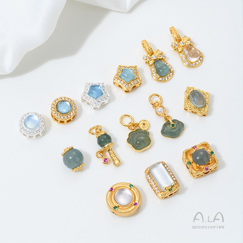 天然水晶、アクアマリン、多孔質翡翠のペンダント卸売、ひょうたん型シングルペンダント、DIYネックレスアクセサリー|undefined
