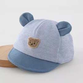 婴儿帽子春秋款小月龄男宝宝鸭舌帽可爱小熊纯棉薄款新生儿胎帽