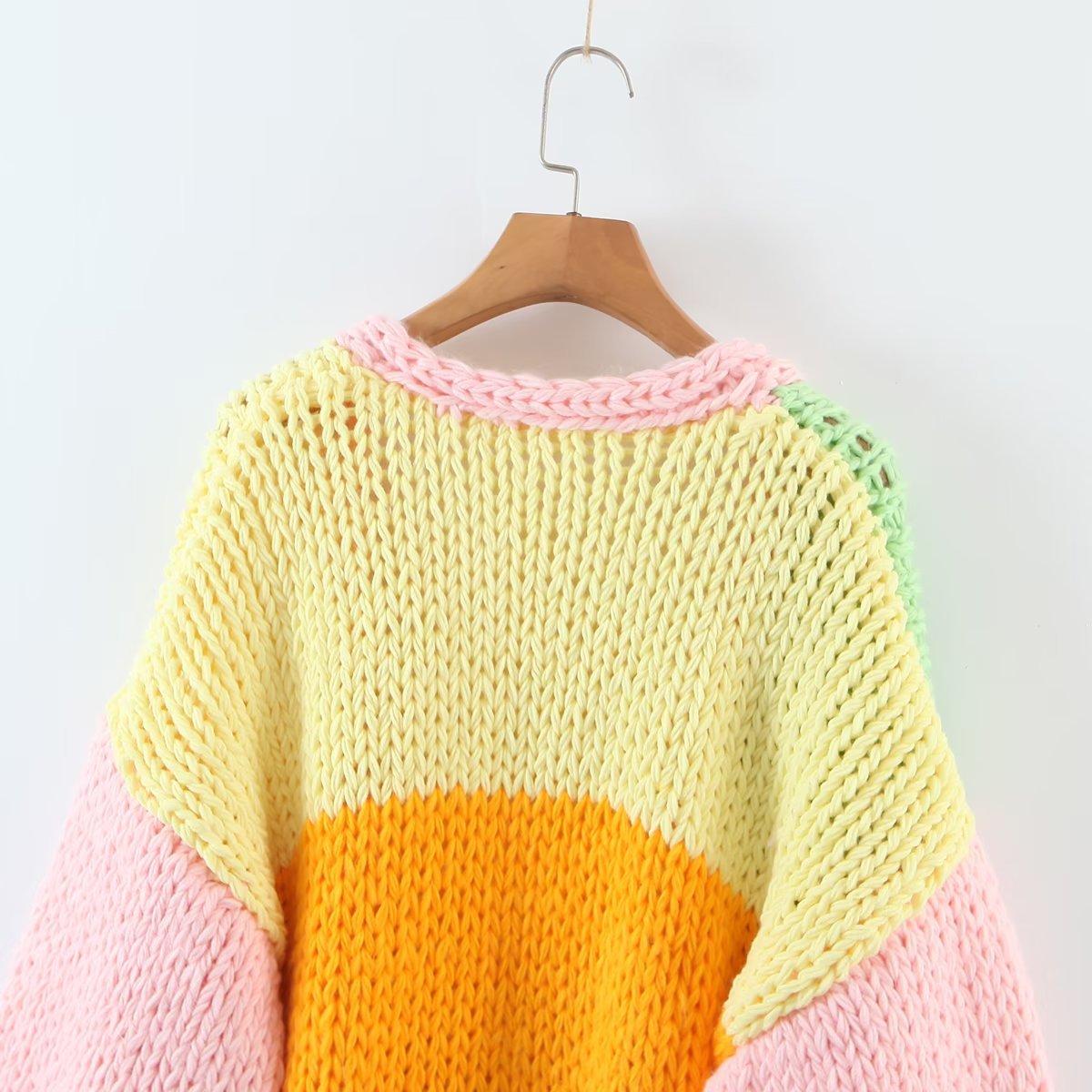 color matching rainbow handmade thick line knitted sweater cardigan and short skirt set NSYXB137104