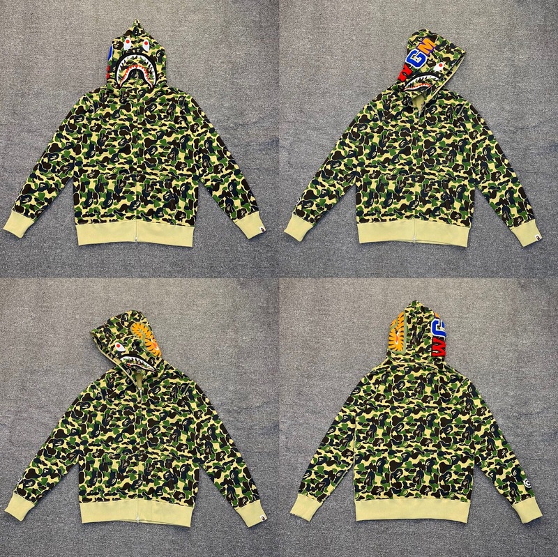 トレンディなブランド BAPE サメ迷彩ジッパースウェットシャツ男性と女性のカップル用ルーズトレンディなベルベットフード付きカーディガンジャケット男性用|undefined