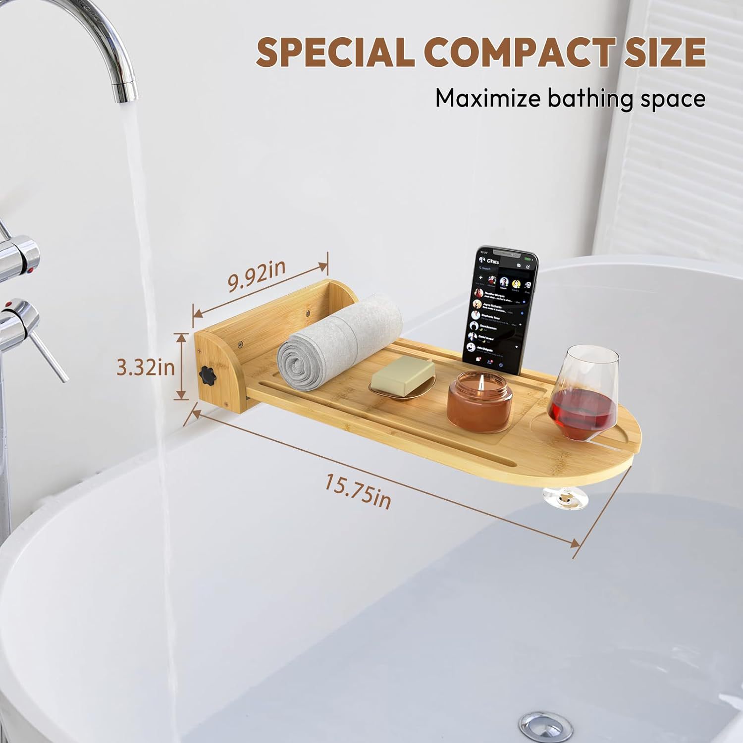 Estante de almacenamiento colgante de madera Estante de baño de madera maciza Bocadillos plegables junto a la bañera Bandeja de copa