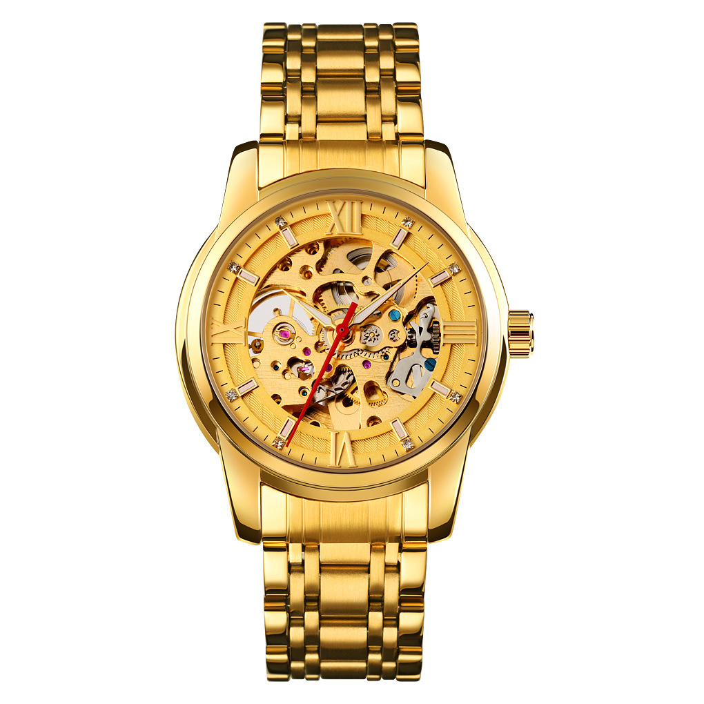 Momento de escala romana hueco reloj mecánico de acero impermeable reloj de hombre comercio exterior al por mayor personalizado transfronterizo
