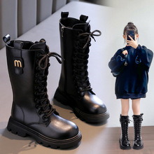 女童加绒长筒靴2023冬季新款英伦风儿童高靴小女孩保暖骑士靴长靴