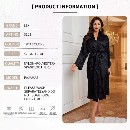 Fashionable new long-sleeved robe for women, elegant floral leopard print printed silk homecoming attire.
