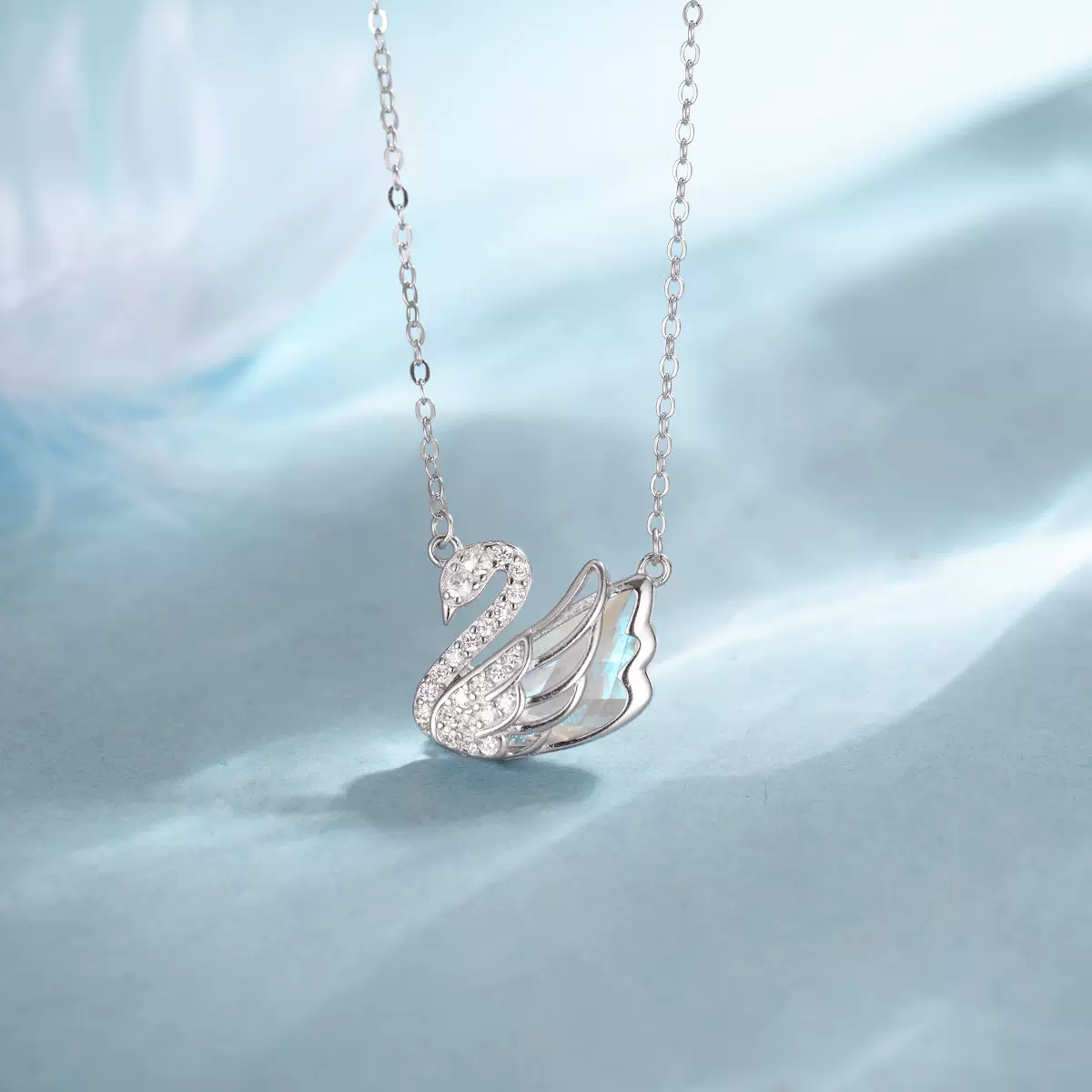 S925纯银梦幻天鹅项链满钻小天鹅吊坠项链轻奢高级气质优雅锁骨链