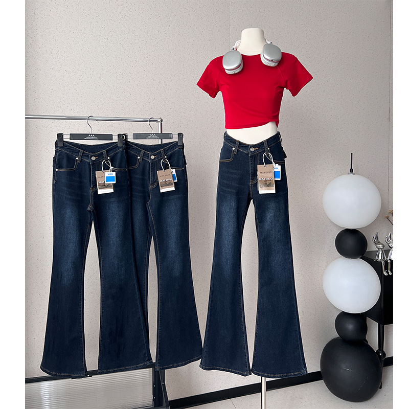 Fatal Waist Essence Retro Bootcut Jeans Women's Washed Nostalgic Hot Girl Waist Slimming Stretch Flared Pants