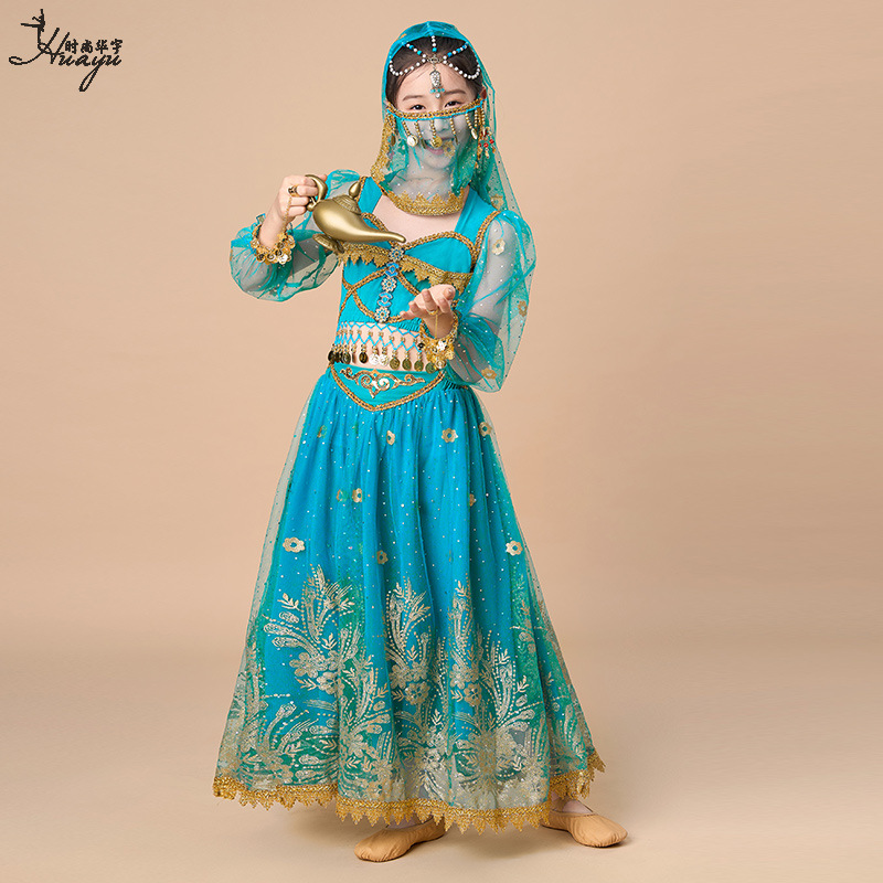 Children's Indian Dance June 1st Performance Costume for Girls, Belly Dance Suite with Exotic Style Jasmine Princess Dress Performance Set