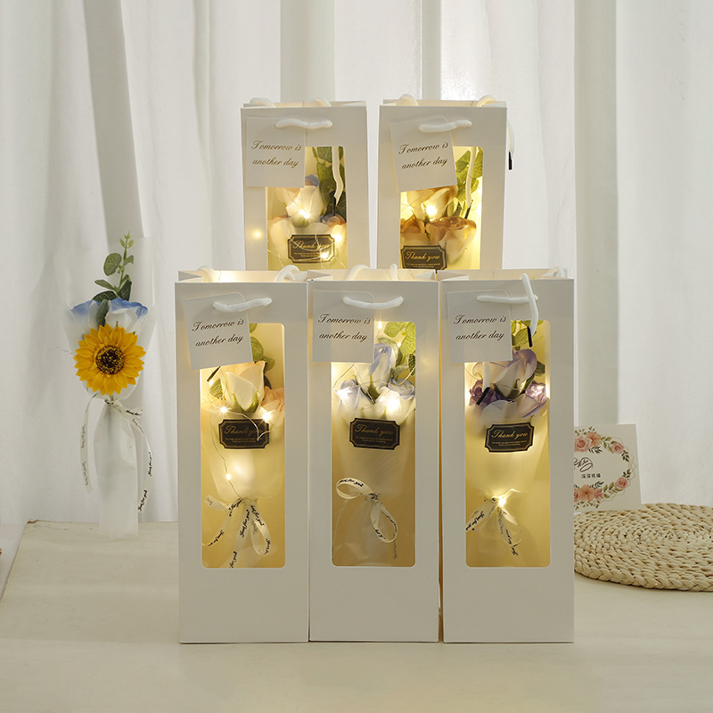 520 Día de San Valentín Simulación Hielo roto Ramo de jabón de rosa azul Caja de regalo Día de la madre Regalo de cumpleaños para mamá y novia