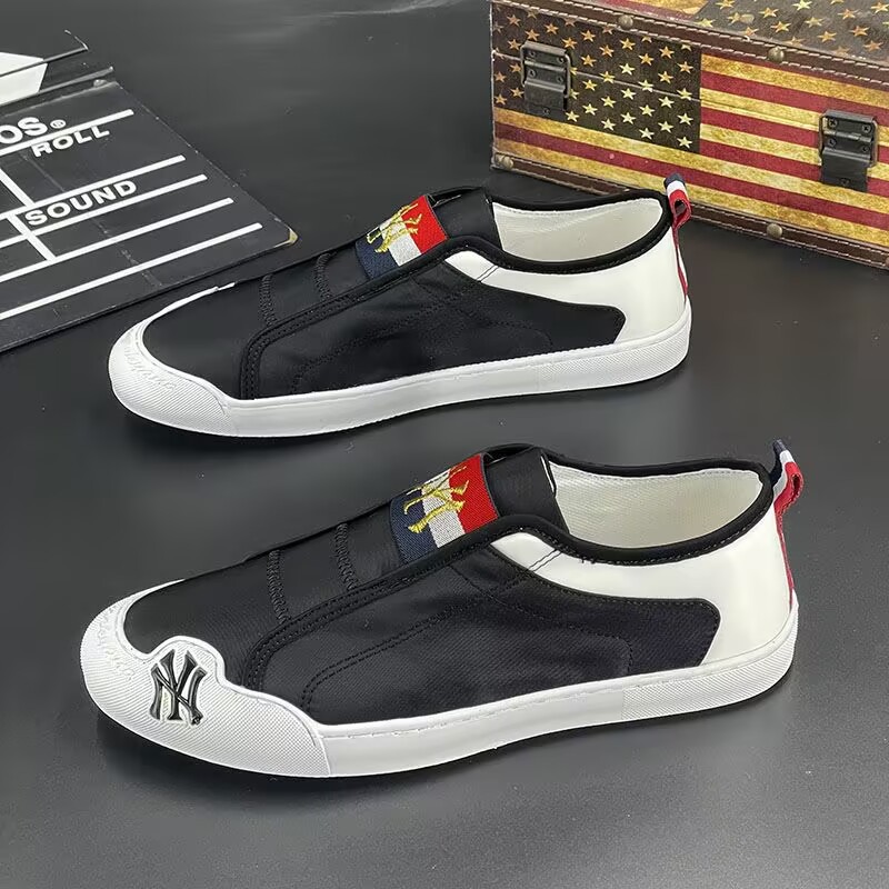 Men's White Sneakers 2025 Summer Trendy New Style Ice Silk Fabric Slip-On Canvas Shoes Men's Casual Shoes Trendy Brand