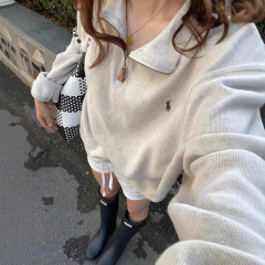 原标可扫码RL拉夫美式小马刺绣半拉链卫衣套头宽松百搭男女同款