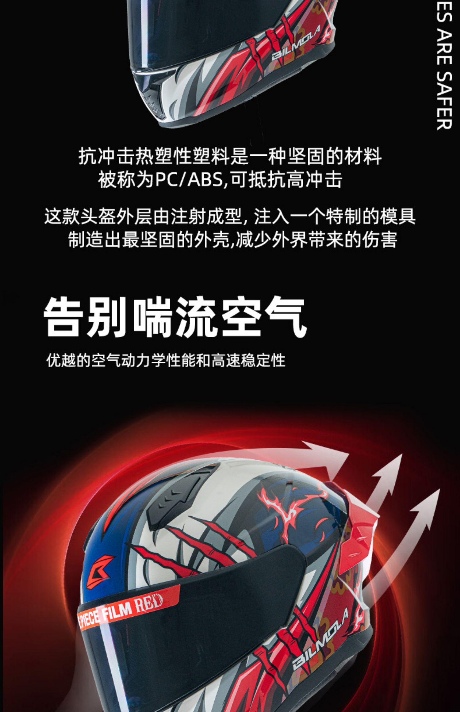 BILMOLA Helmet One Piece Motorcycle Full Helmet Anti-Fog