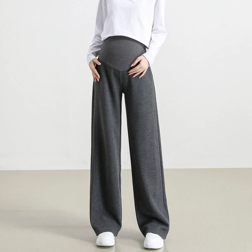 woolen fleece casual trousers with belly support for pregnant, fitted, oversize, loose straight fit