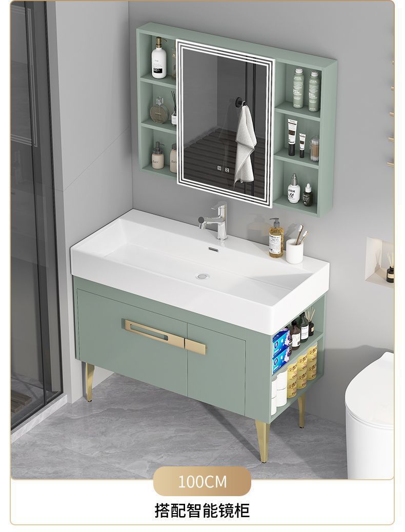 Light luxury bathroom cabinet set with washbasin, modern floor-standing washbasin with side cabinet, smart bathroom cabinet new style, simple and elegant Application Scenario