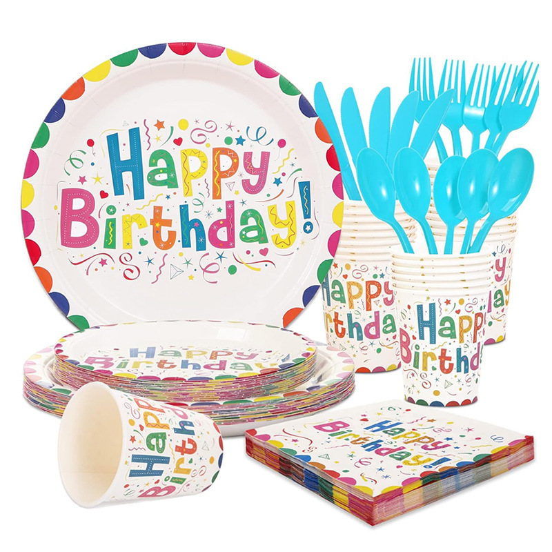 Color Printing Happy Birthday Disposable Dish Children's Party Disposable Round Paper Plate Disposable Party Use