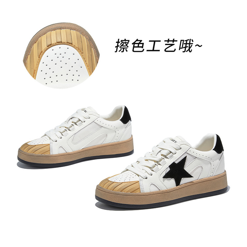 乌拉草猪皮鞋垫真皮小白鞋女2025秋季新款星星小脏鞋厚底百搭女鞋|undefined