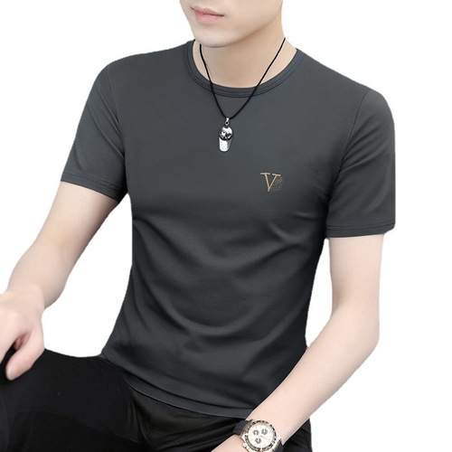 Summer Men's Ice Silk Short Sleeve T-shirt 2024 New High-end Quick Dry T-shirt Men's Trendy