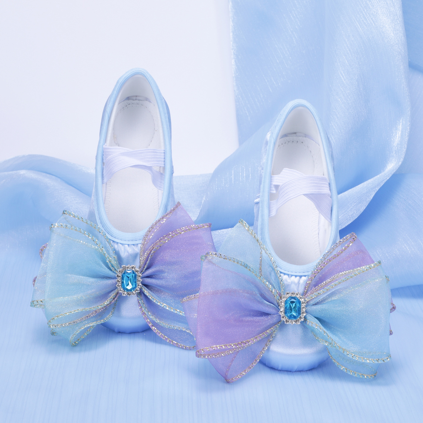 Blue Dancing Shoes Women's Soft-soled Children's Classical Chinese Ballet Special Dancing Shoes for Girls Claw 8037